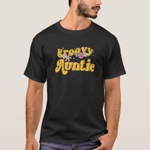 Camiseta Groovy Auntie Retro Colorful Flowers Tia
