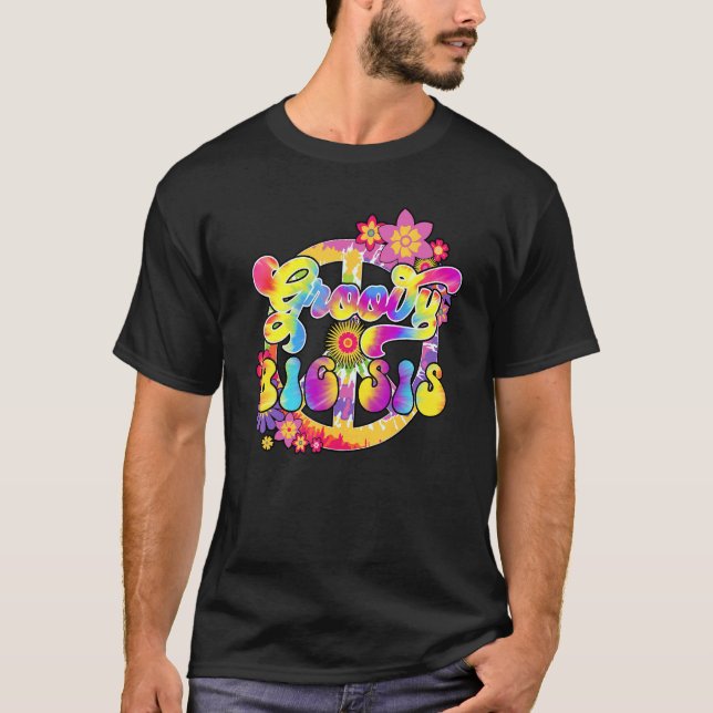 Camiseta Groovy Big Sis Matching Family Chá de fraldas Hipp (Frente)