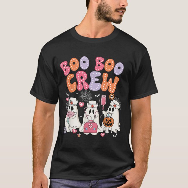 Camiseta Groovy Boo Boo Crew Nurse Funny Ghost Halloween Te (Frente)