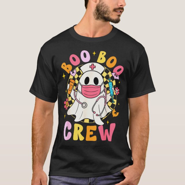 Camiseta Groovy Boo Boo Crew Nurse Funny Ghost Women Hallow (Frente)