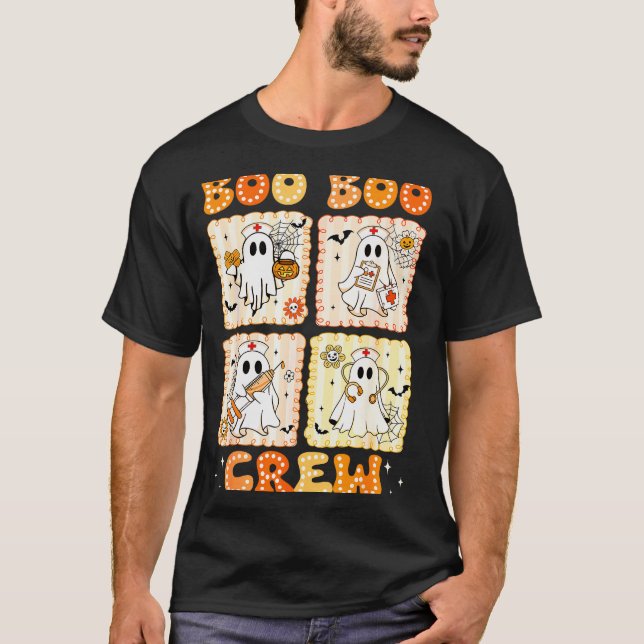 Camiseta Groovy Boo Boo Crew Nurse Funny Ghost Women Hallow (Frente)