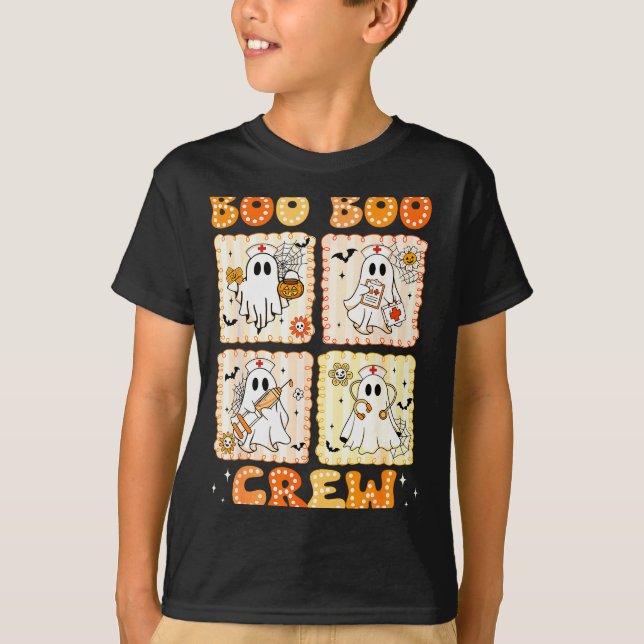 Camiseta Groovy Boo Boo Crew Nurse Funny Ghost Women Hallow (Frente)