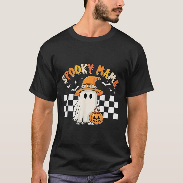 Camiseta Groovy Boo One Spooky Mama Primeiro Nascimento das (Frente)