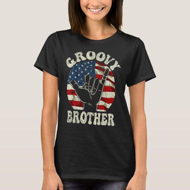 Camiseta Groovy Brother 70s Aesthetic USA Flag Retro Brothe (Frente)
