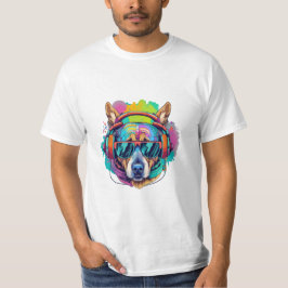 Camiseta Groovy Canine Vibes : Cachorro Legal com Fones de 