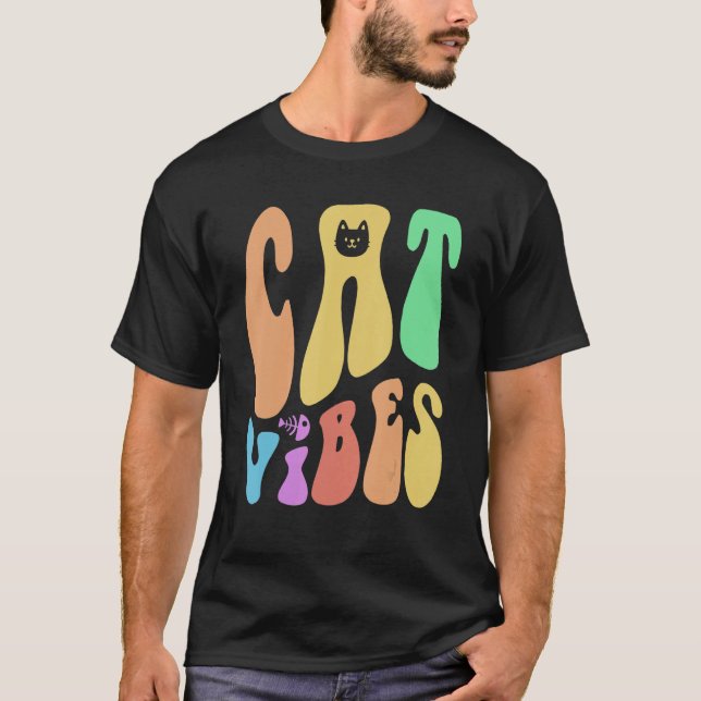 Camiseta Groovy CAT VIBES Paws Pai Humor Pet Loving Retro 6 (Frente)