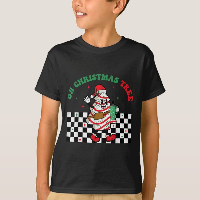 Camiseta Groovy Checkered Oh Christmas Tree Cakes For Cake  (Frente)