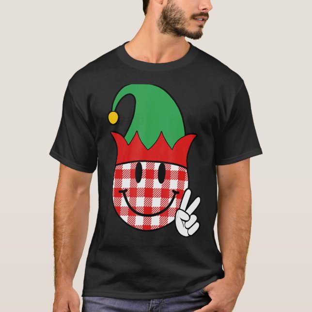 Camiseta Groovy Christmas ELF Face Team Papais noeis Elf Sq (Frente)