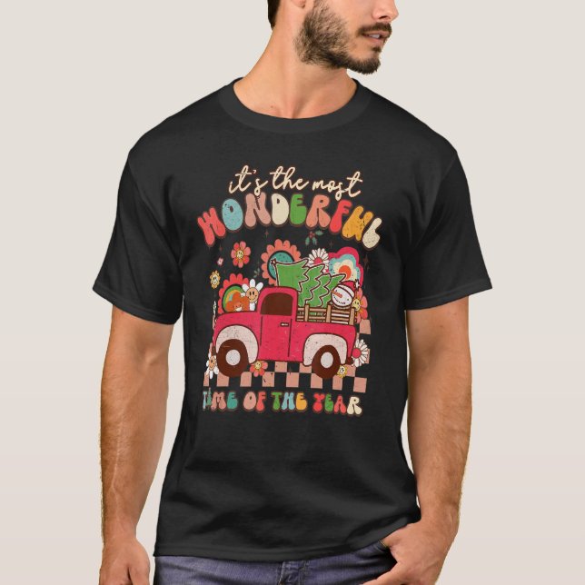 Camiseta Groovy Christmas It's The Most Wonderful Time Of T (Frente)