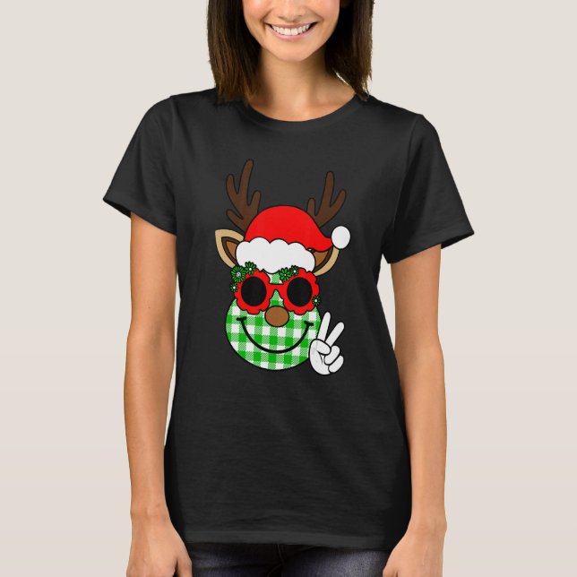 Camiseta Groovy Christmas Reindeer Face Team Papais noeis E (Frente)