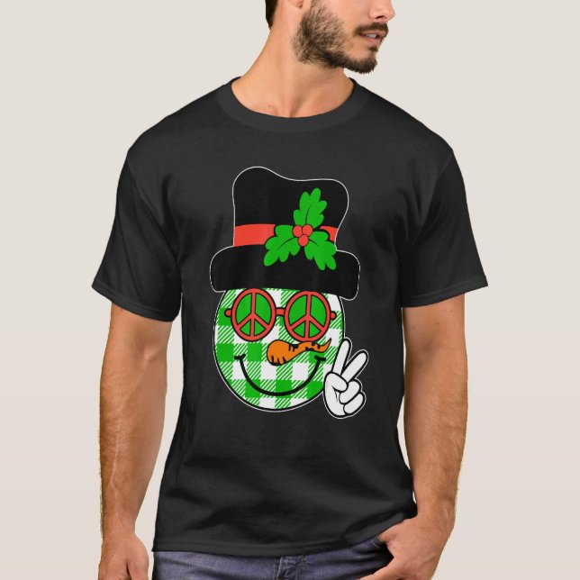 Camiseta Groovy Christmas Snowman Face Team Papais noeis El (Frente)