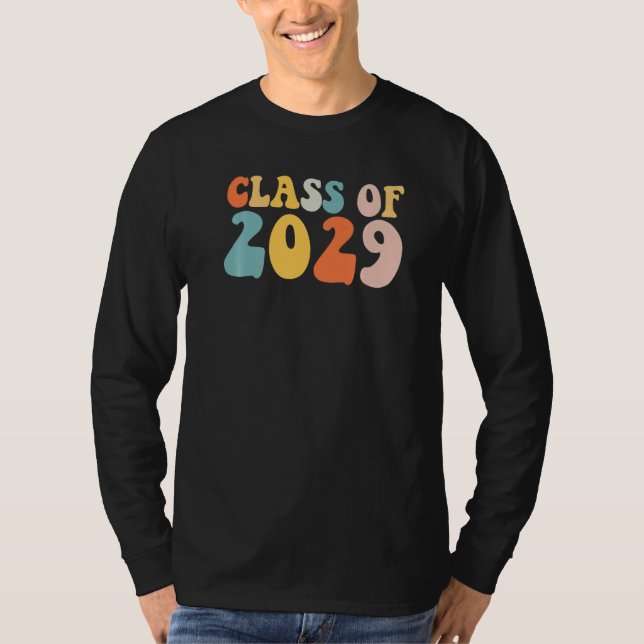 Camiseta Groovy Class Of 2029 Senior Junior 12th Grade Back (Frente)