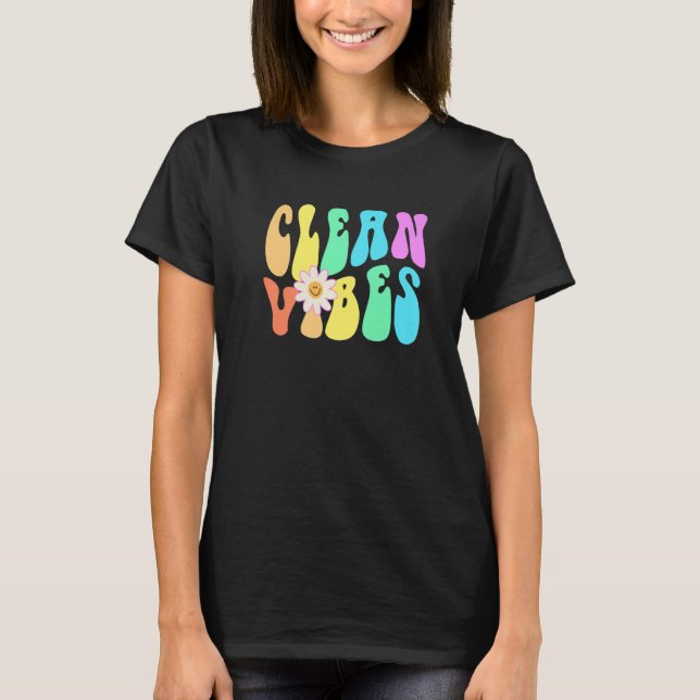 Camiseta Groovy CLEAN VIBES Custodian Clearing Crew Sober C (Frente)