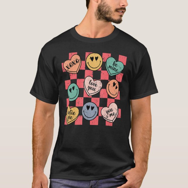 Camiseta Groovy Conversation Heart Candy Valentines Day Cos (Frente)