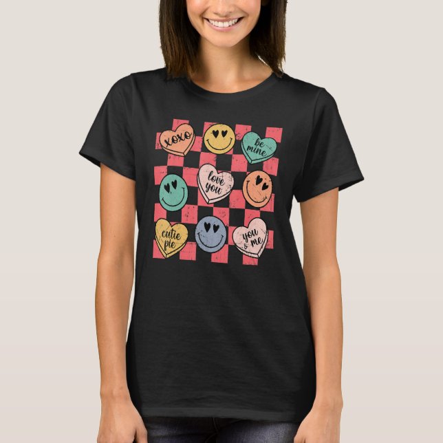 Camiseta Groovy Conversation Heart Candy Valentines Day Cos (Frente)