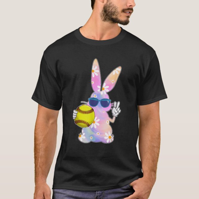 Camiseta Groovy Cute Easter Bunny Softball Easter Day Men B (Frente)