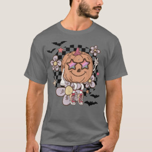 Camiseta Groovy Cute Pumpkin Face Boys Kids Funny Halloween