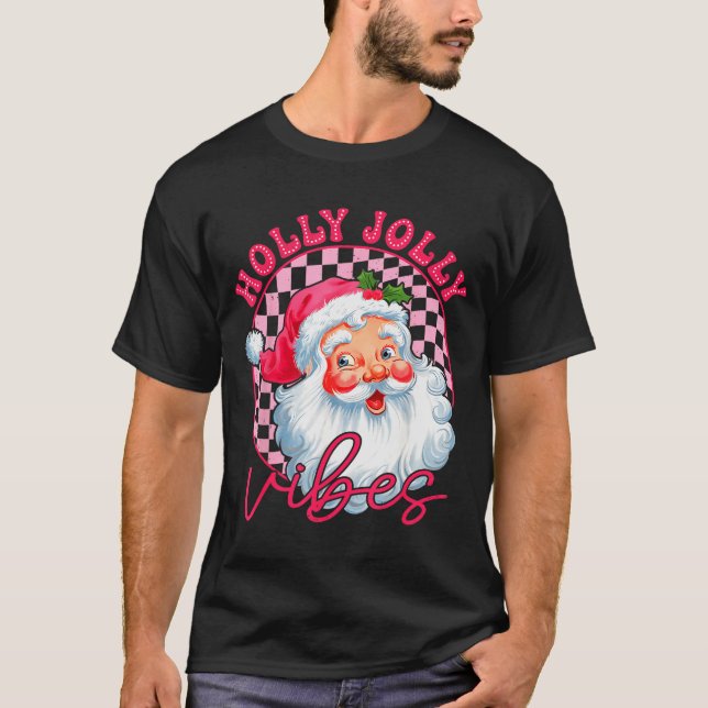 Camiseta Groovy Cute Santa Claus Christmas Vibes Xmas Women (Frente)