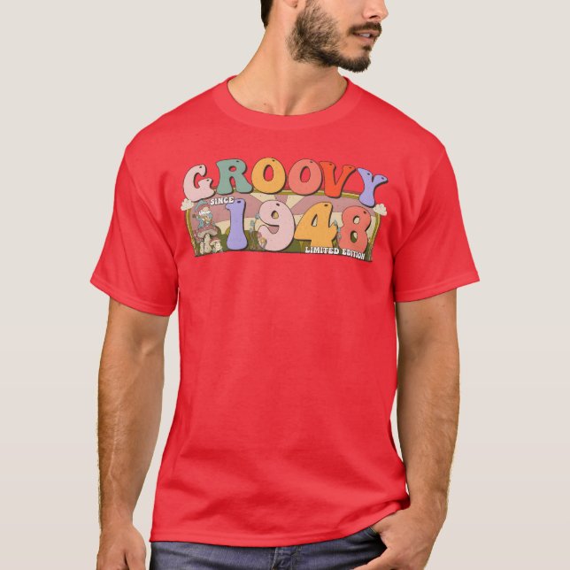 Camiseta Groovy Desde 1948 Retro Hippie Presente de Anivers (Frente)