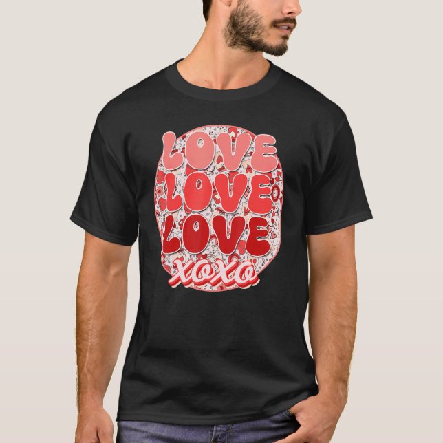 Camiseta Groovy Dia de os namorados Love Retro Coffee Heart (Frente)