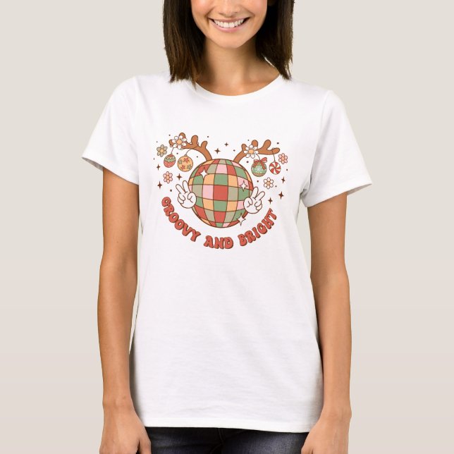 Camiseta Groovy Disco Ball Reindeer T-Shirt (Frente)