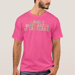 Camiseta Groovy Facilmente Distraído Por Capybaras Funny Ca