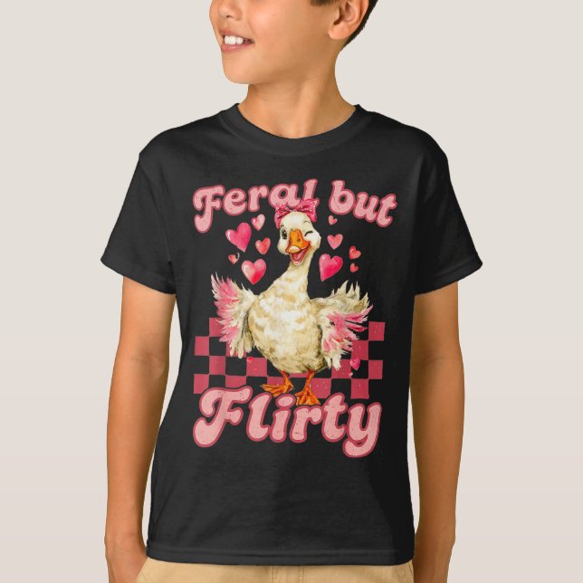 Camiseta Groovy Feral-but-flirty Silly Goose Valentine Duck (Frente)