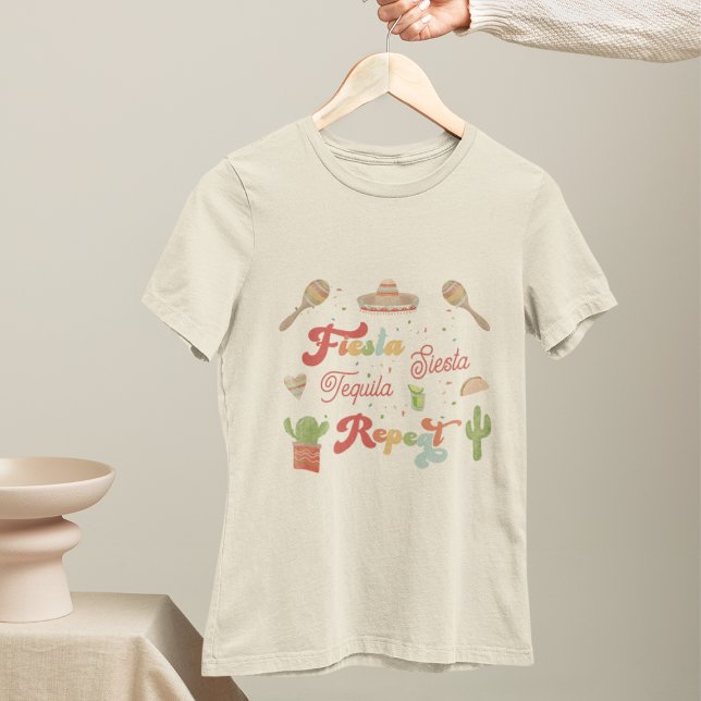 Camiseta Groovy Fiesta Siesta Tequila Repeat Bachelorette (Criador carregado)