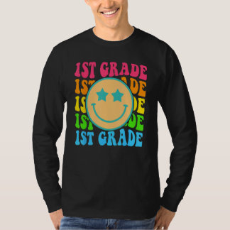 Camiseta Groovy First Grade Vibes Face Retro Teachers Back 