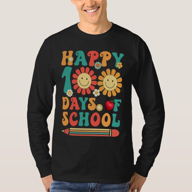 Camiseta Groovy Flower Happy 100 Days Of School  Teacher Ki (Frente)