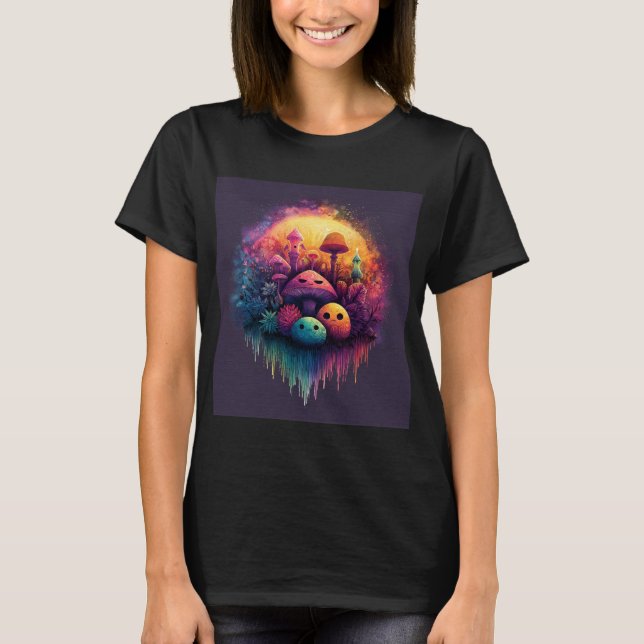 Camiseta Groovy Fun Mushrooms Women’s Black T-Shirt (Frente)
