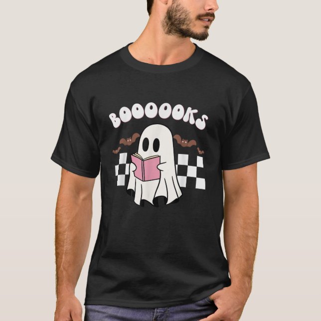 Camiseta Groovy Ghost Boooks Escola de Bibliotecária Profes (Frente)