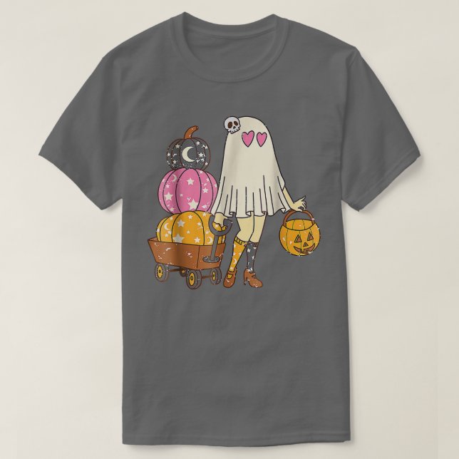 Camiseta Groovy Ghost Girls Pumpkin Spooky Hippie Hall (Frente do Design)