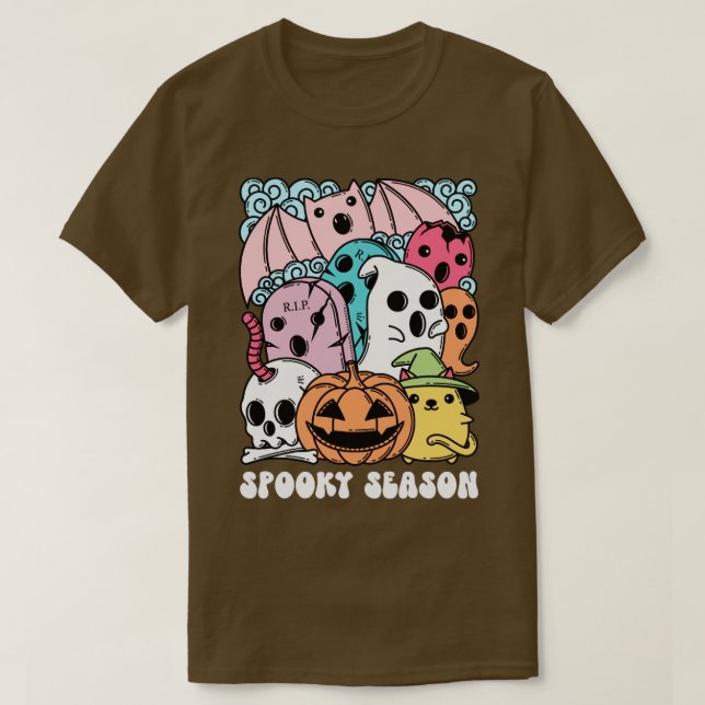 Camiseta Groovy Ghost Spooky Season Cute Groovy Halloween (Frente do Design)