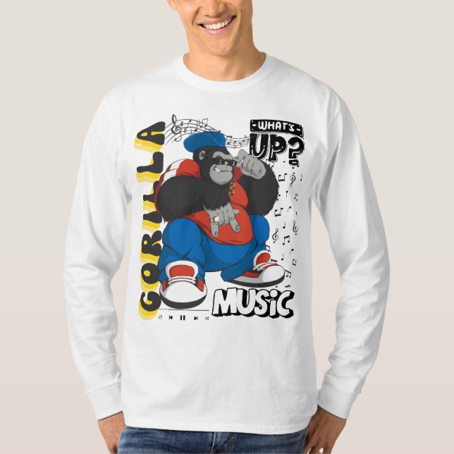 Camiseta Groovy Gorilla: Víblias de Salto de anca na selva  (Frente)