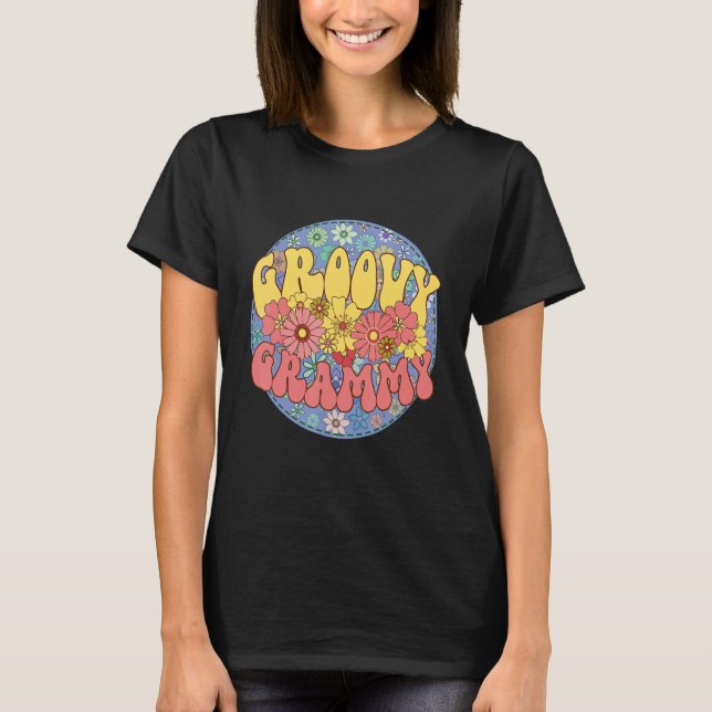 Camiseta Groovy Grammy Retro Matching Family Chá de fraldas (Frente)
