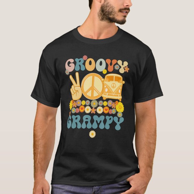 Camiseta Groovy Grampy Retro Matching Family Chá de fraldas (Frente)