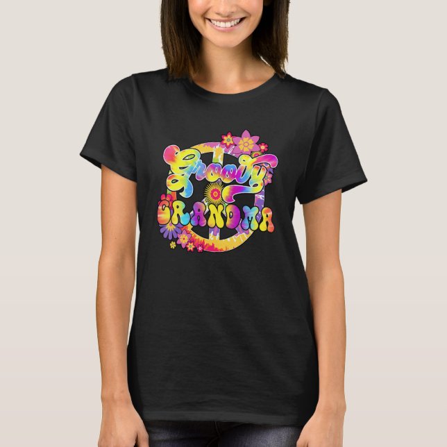 Camiseta Groovy Grandma Matching Family Baby Shower Hippie  (Frente)
