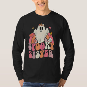 Camiseta Groovy Halloween Arco-íris Fantasma Bonito Irmã As