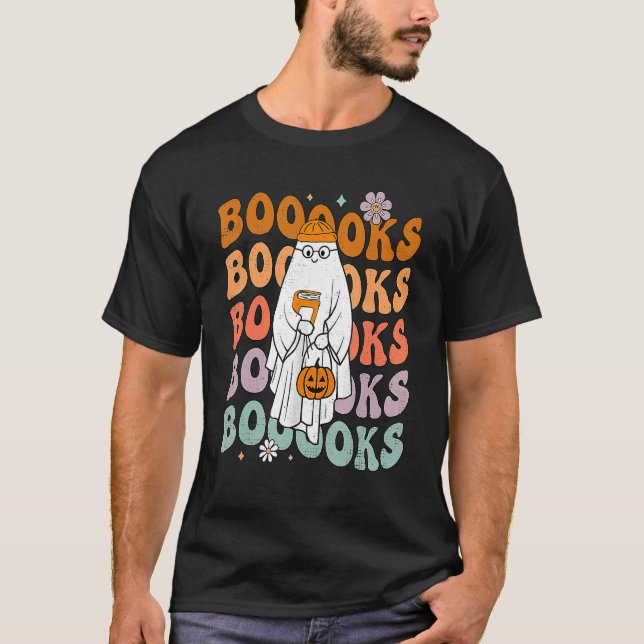 Camiseta Groovy Halloween Booooks Ghost Hippie Boo Reading  (Frente)