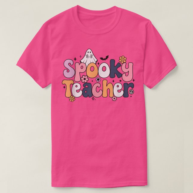 Camiseta Groovy Halloween Professora Assustadora  (Frente do Design)