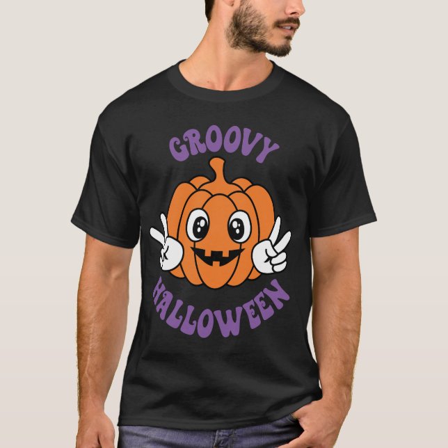 Camiseta Groovy Halloween Pumpkin - Dia de as Bruxas engraç (Frente)