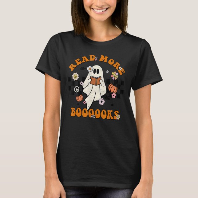 Camiseta Groovy Halloween Read More Books Cute Boo read a b (Frente)