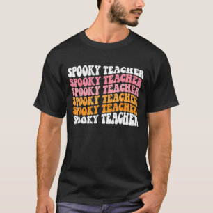 Camiseta Groovy Halloween Spooky Professora Trick Ou Ensino