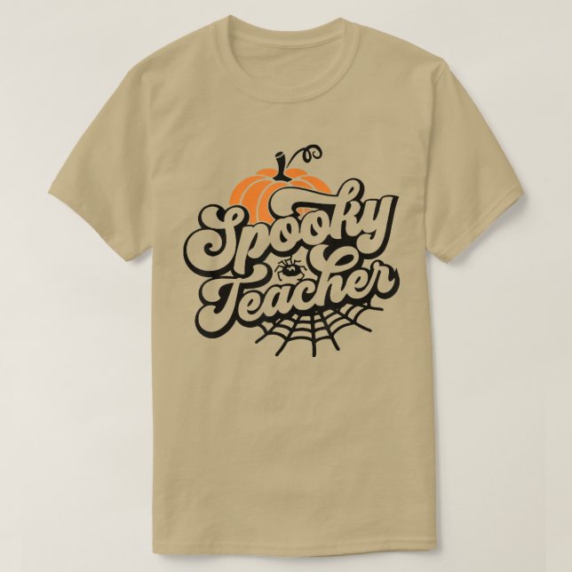 Camiseta Groovy Halloween Spooky Teacher Trick Or Teach Tea (Frente do Design)