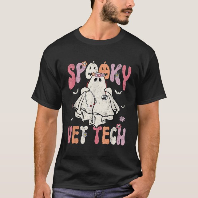 Camiseta Groovy Halloween Spooky Vet Tech Veterinarian Flor (Frente)