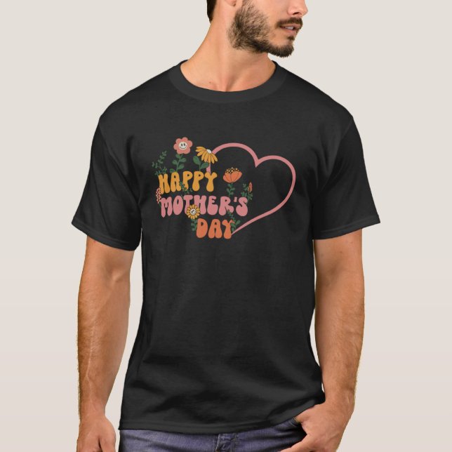 Camiseta Groovy Happy Mother s Day Hippie Heart Retro Face  (Frente)