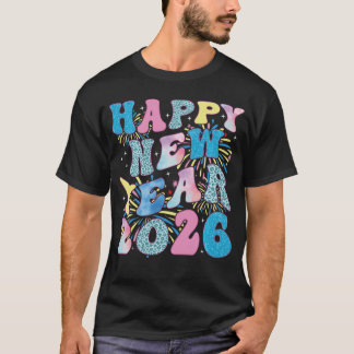 Camiseta Groovy Happy New Year 2026 Family Matching Celebra