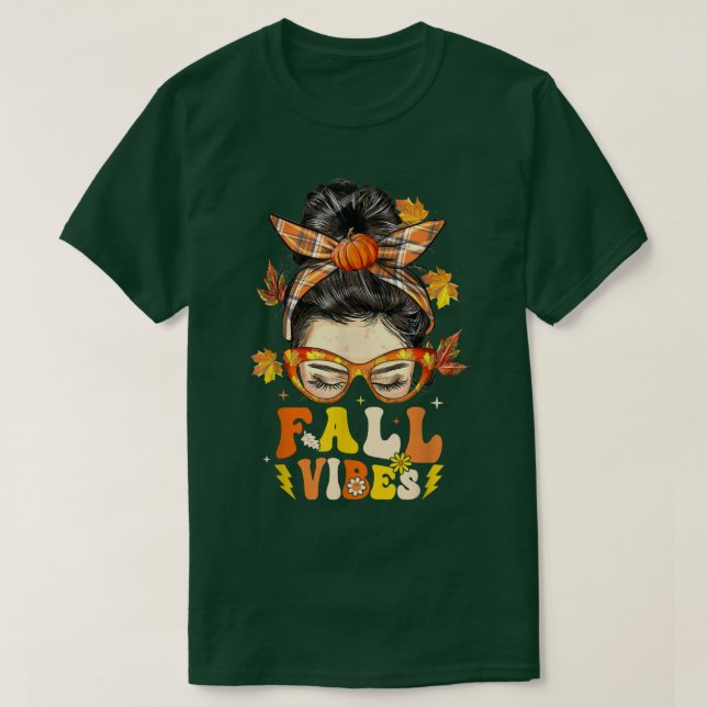 Camiseta Groovy Hello Fall Vibes Mulheres Manchas Outono Th (Frente do Design)