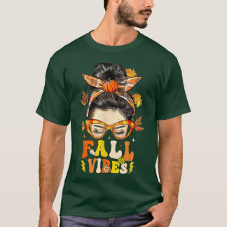 Camiseta Groovy Hello Fall Vibes Mulheres Manchas Outono Th